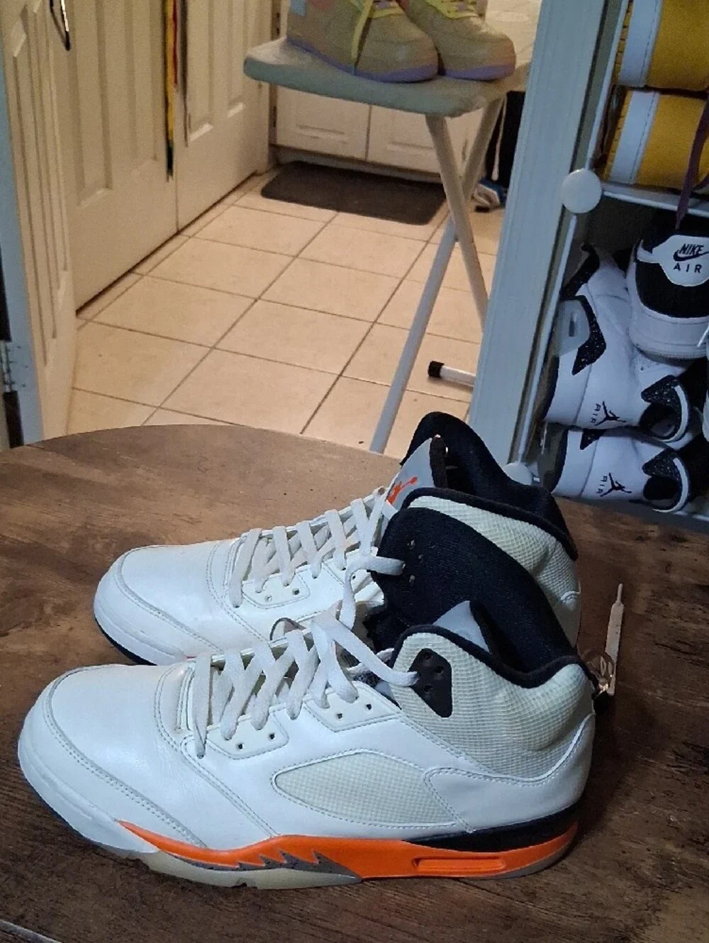 Jordan Men's White and Orange Mid-Top Athletic Sneakers